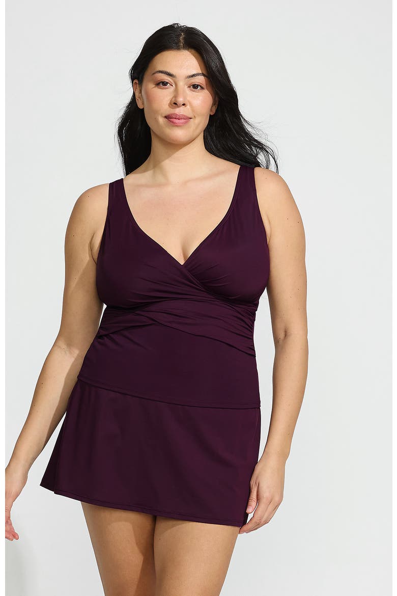 Plus Size Slender Suit Wrap Tankini Top, Main, color, Dark Wine