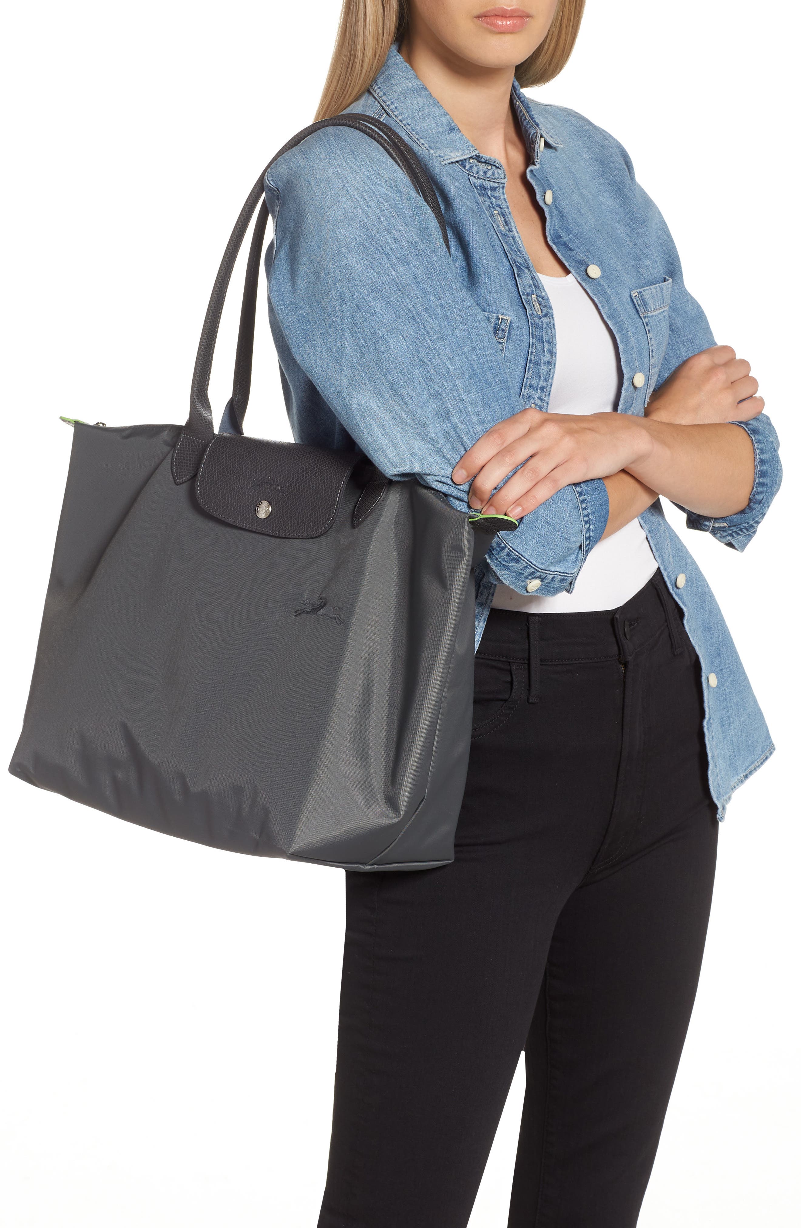Le Pliage Green Recycled Canvas Large Shoulder Tote