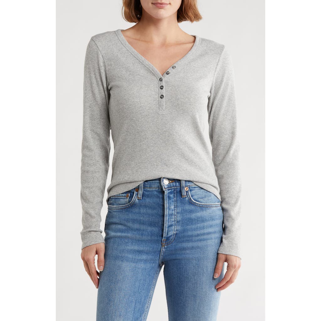 Melrose And Market Long Sleeve Henley In Gray