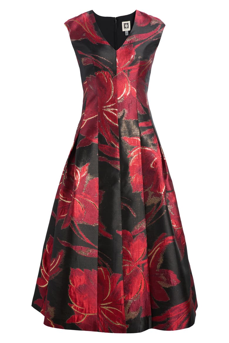 Floral Metallic V-Neck Midi Dress, Alternate, color, ANNE BLACK MULTI