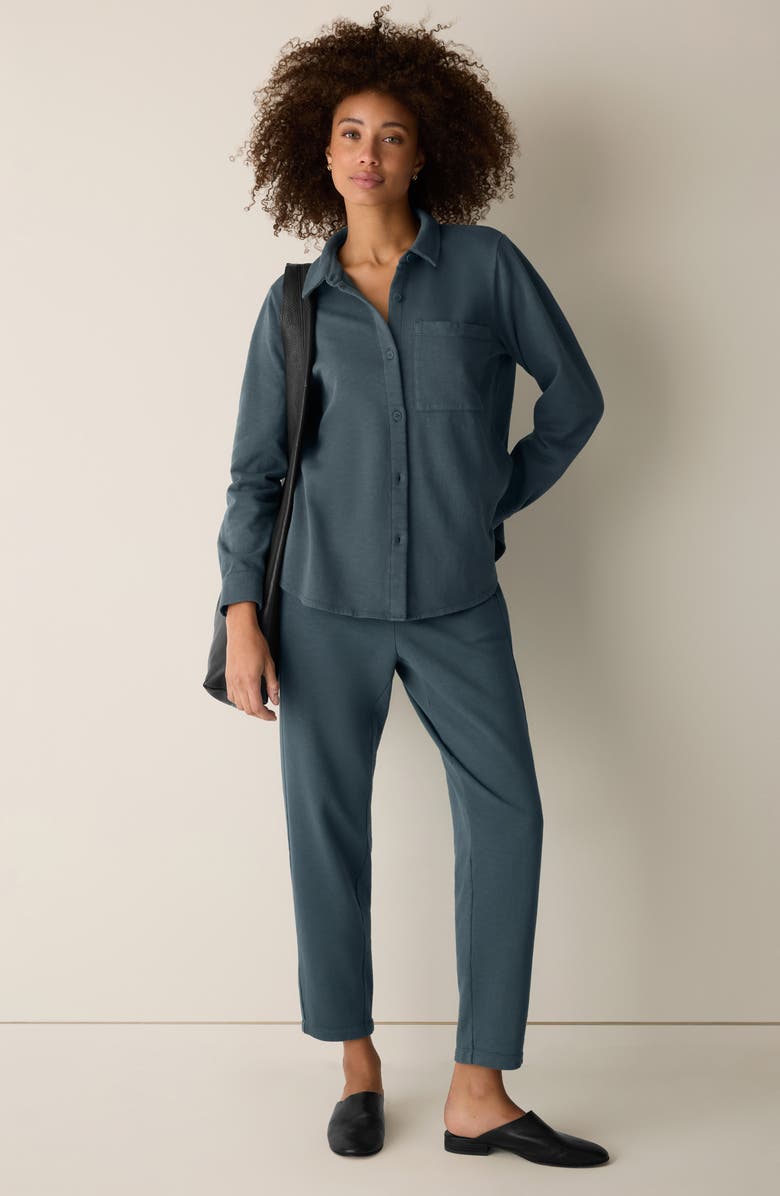 Eileen Fisher Classic Collar Organic Cotton French Terry Button-Up Shirt, Alternate, color, Eucalyptus