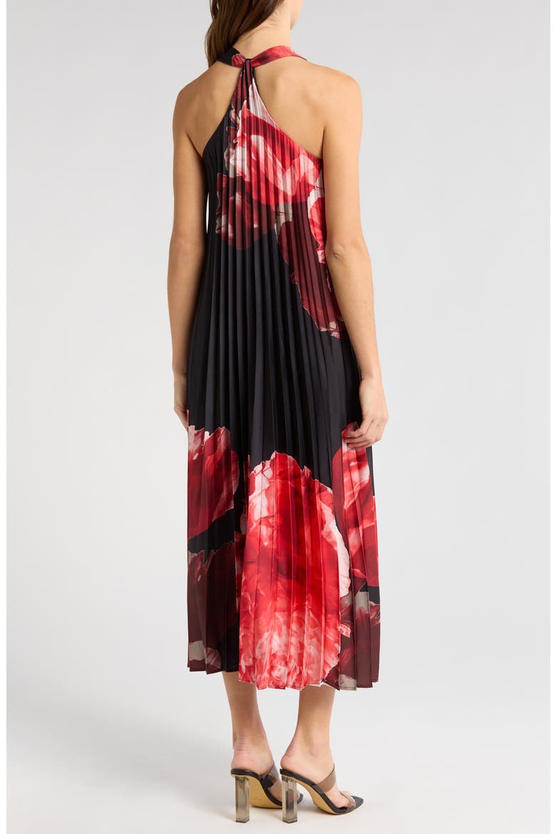 Sunburst Pleat Maxi Dress, Alternate, color, BLACK/RED FLORAL