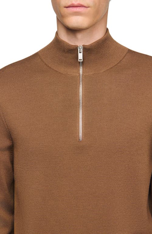 Sandro Wool Sweater With Zip Collar In Brown