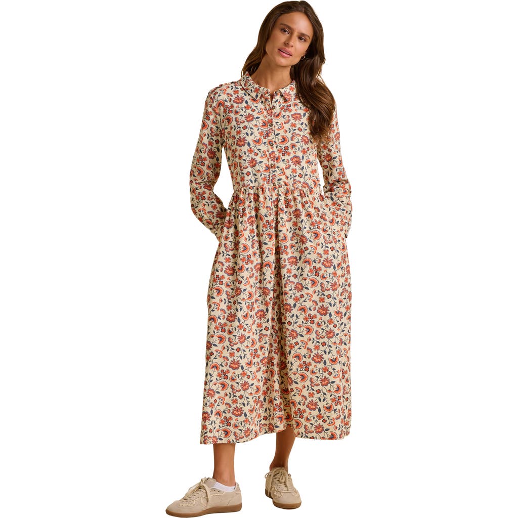 Brakeburn Bella Long Sleeve Shirt Midi Dress In Neutral