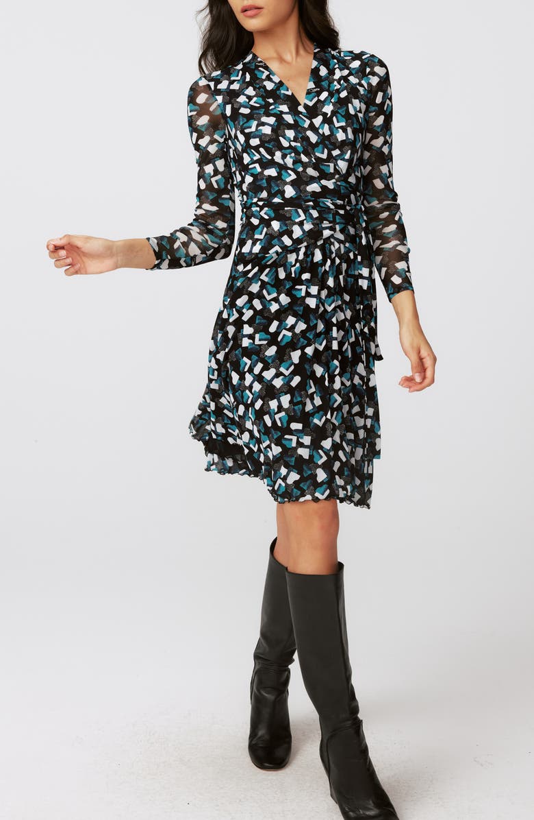 Diane von Furstenberg Brenda Long Sleeve Faux Wrap Dress, Main, color, 