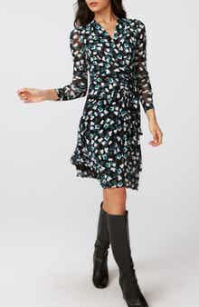 Diane von Furstenberg Brenda Long Sleeve Faux Wrap Dress