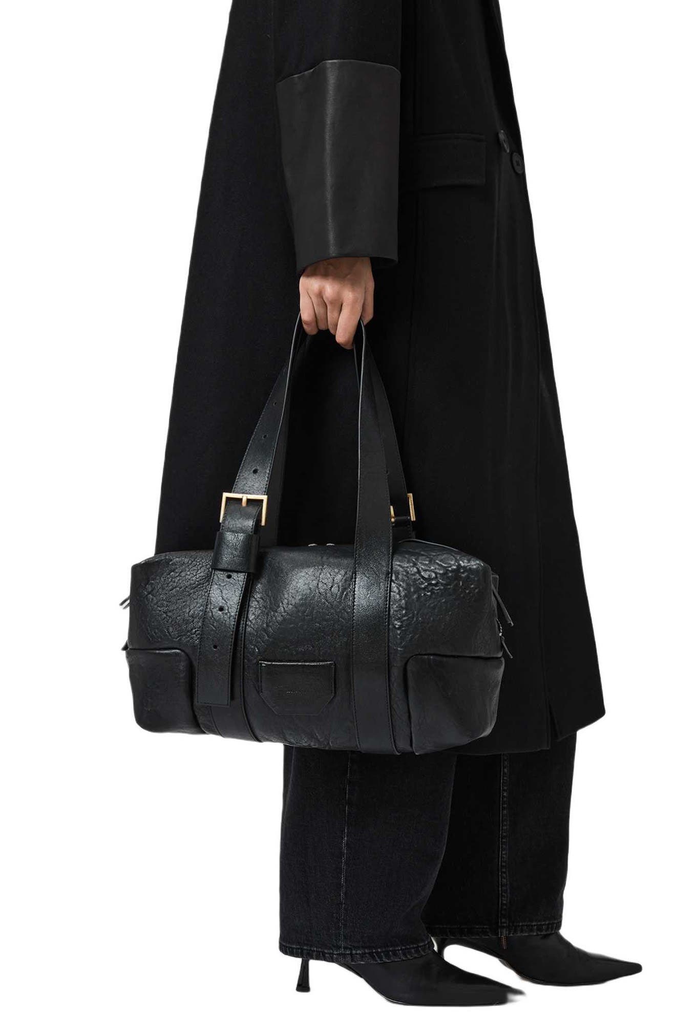 AllSaints Ares Grain Leather Shoulder Bag, Alternate, color, Black