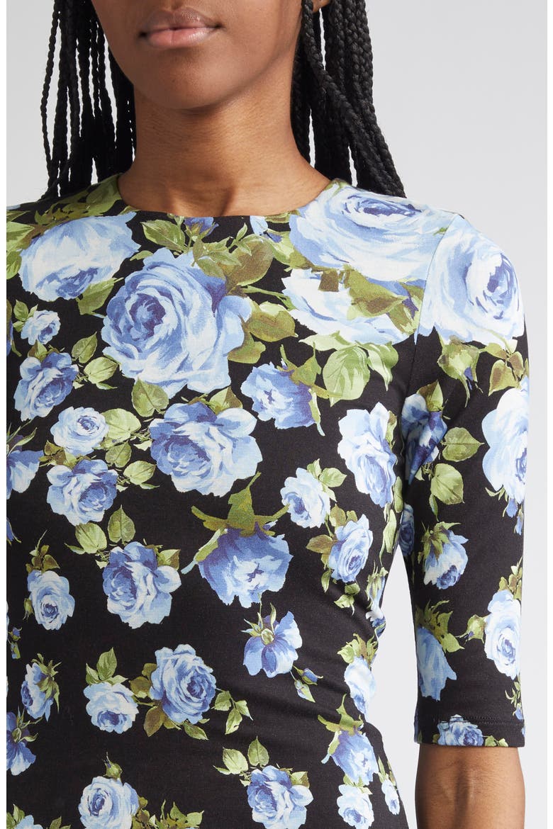 Delora Floral Jersey Midi Dress, Alternate, color, SMELL THE ROSES