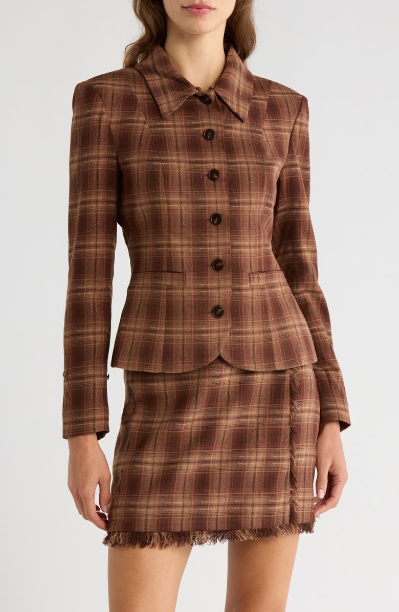 WAYF x Sara Walker Emily Faux Fur Jacket, Alternate, color, Brown Plaid