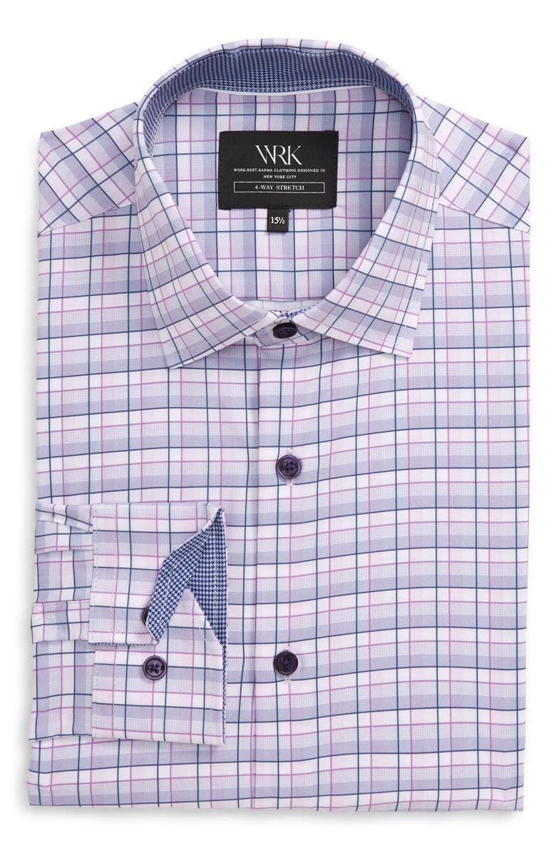 W.R.K Trim Fit Plaid Performance Stretch Dress Shirt, Main, color, 