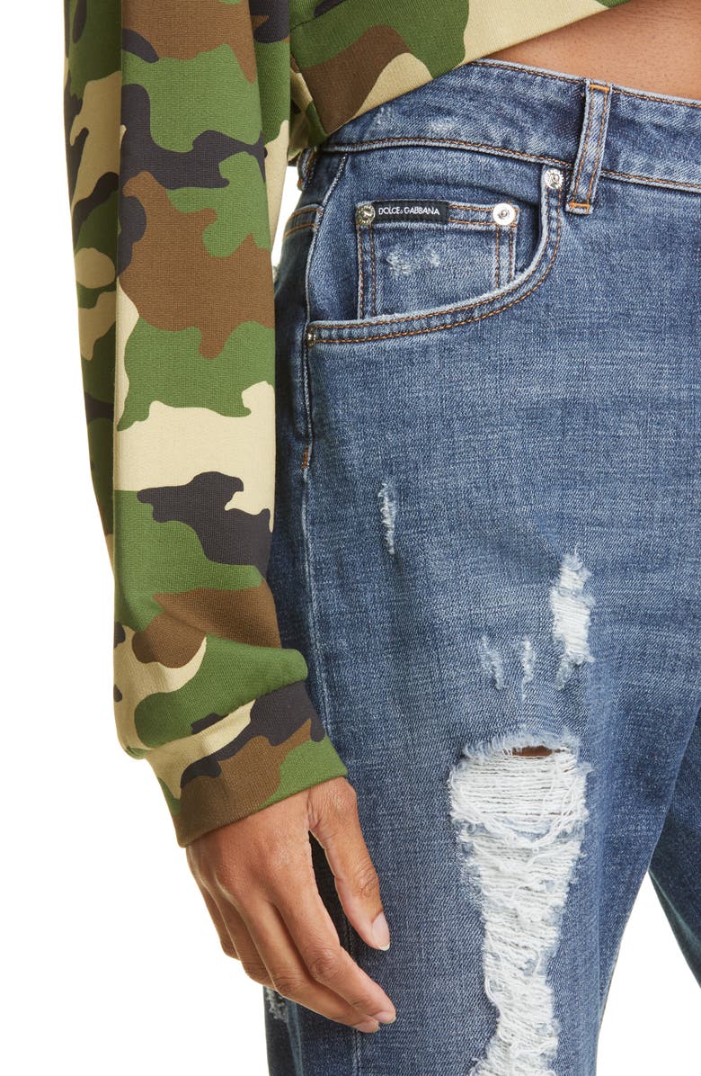 Dolce&Gabbana Destroyed High Waist Ankle Straight Leg Jeans, Alternate, color, 