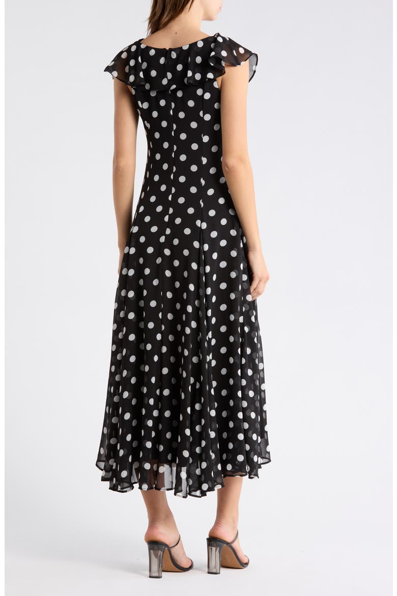 Ruffle Godet Midi Dress, Alternate, color, BLACK POLKA DOT