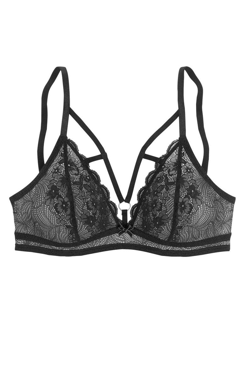 Women's Lace Bralette & Panty Set, Alternate, color, Black & Silver
