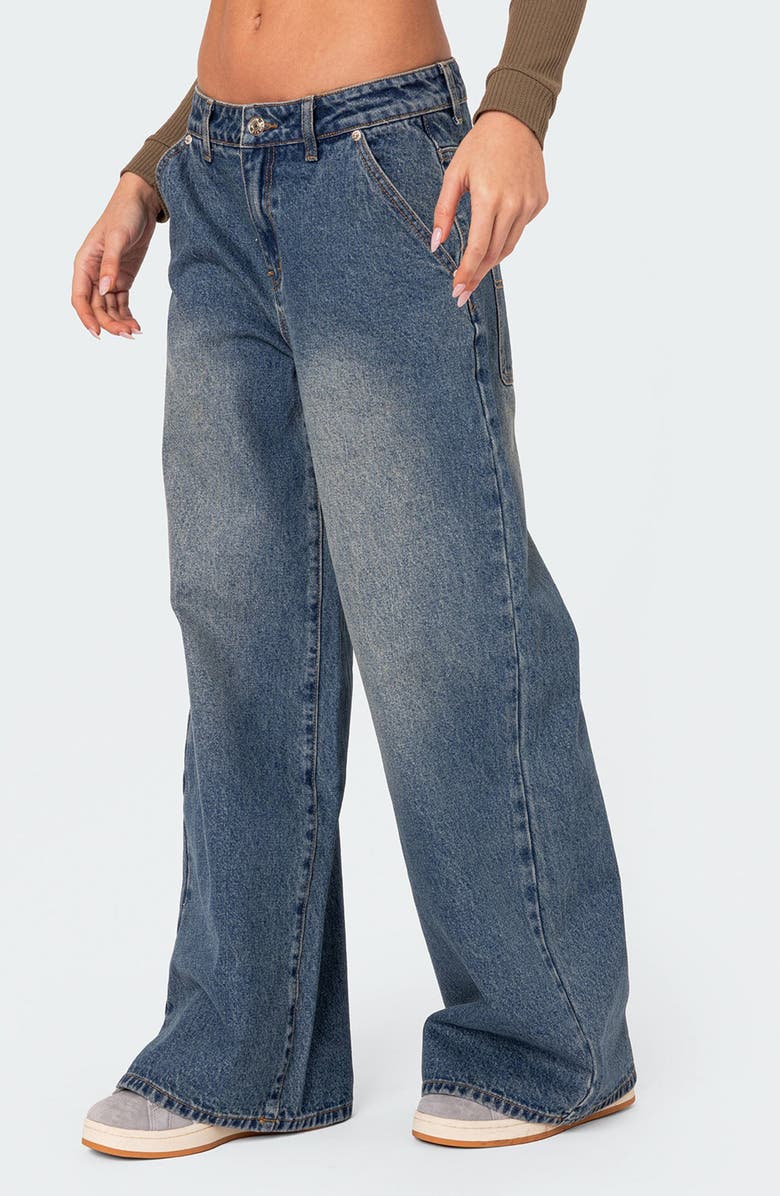 EDIKTED Baggy Wide Leg Jeans, Alternate, color, Blue