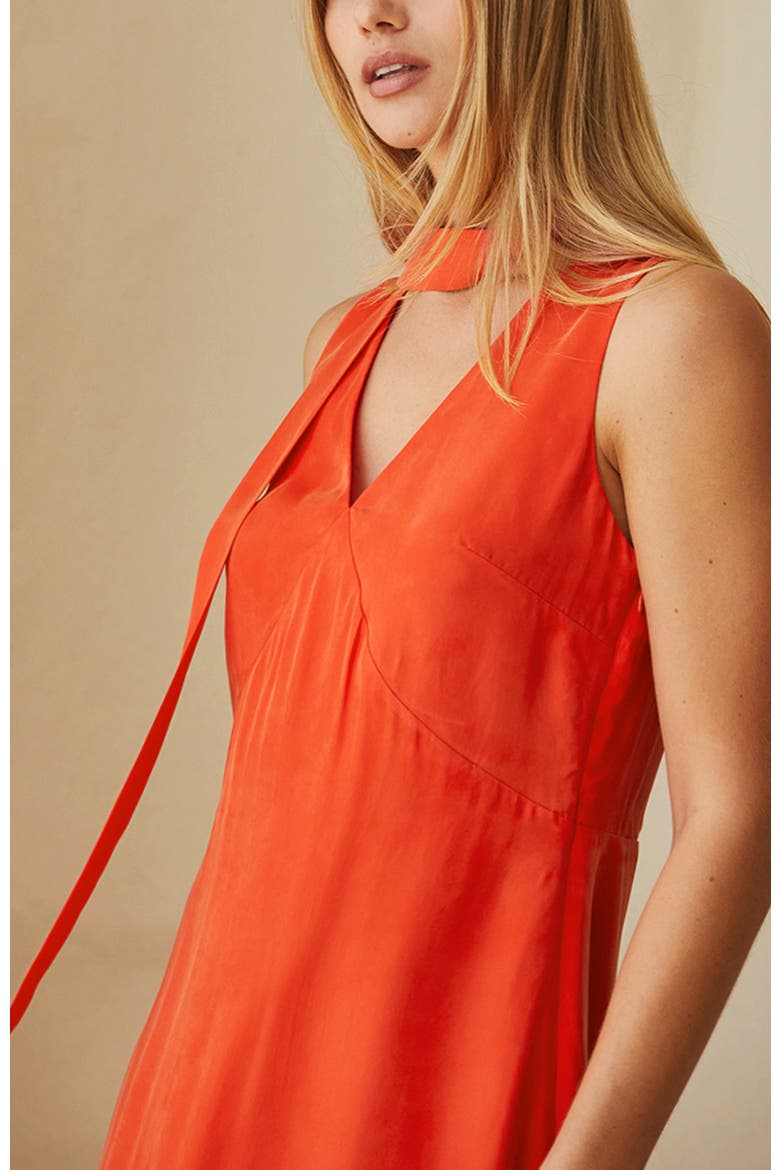 Cupro Midi Dress with Scarf, Alternate, color, Poppy