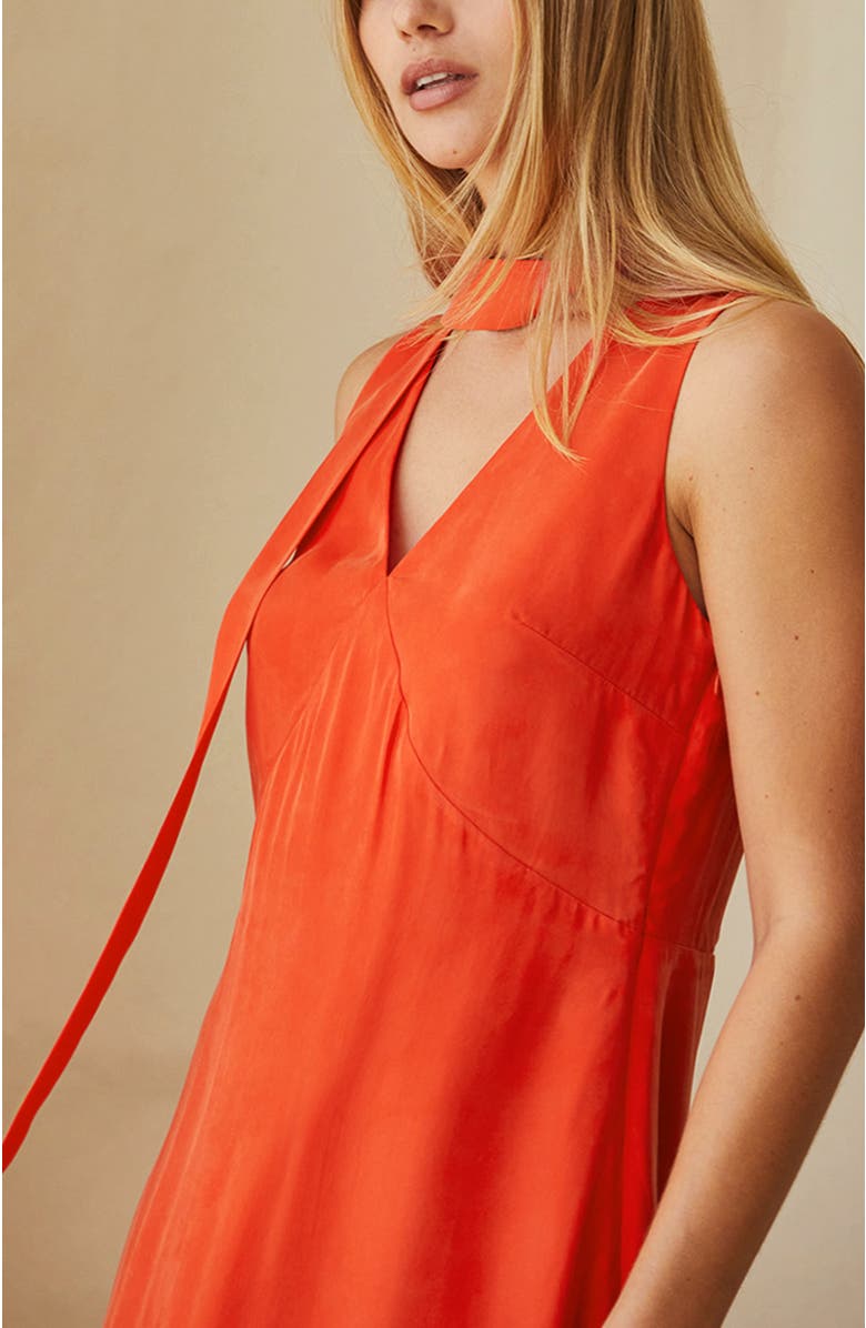 CRESCENT Cupro Midi Dress with Scarf, Alternate, color, Poppy