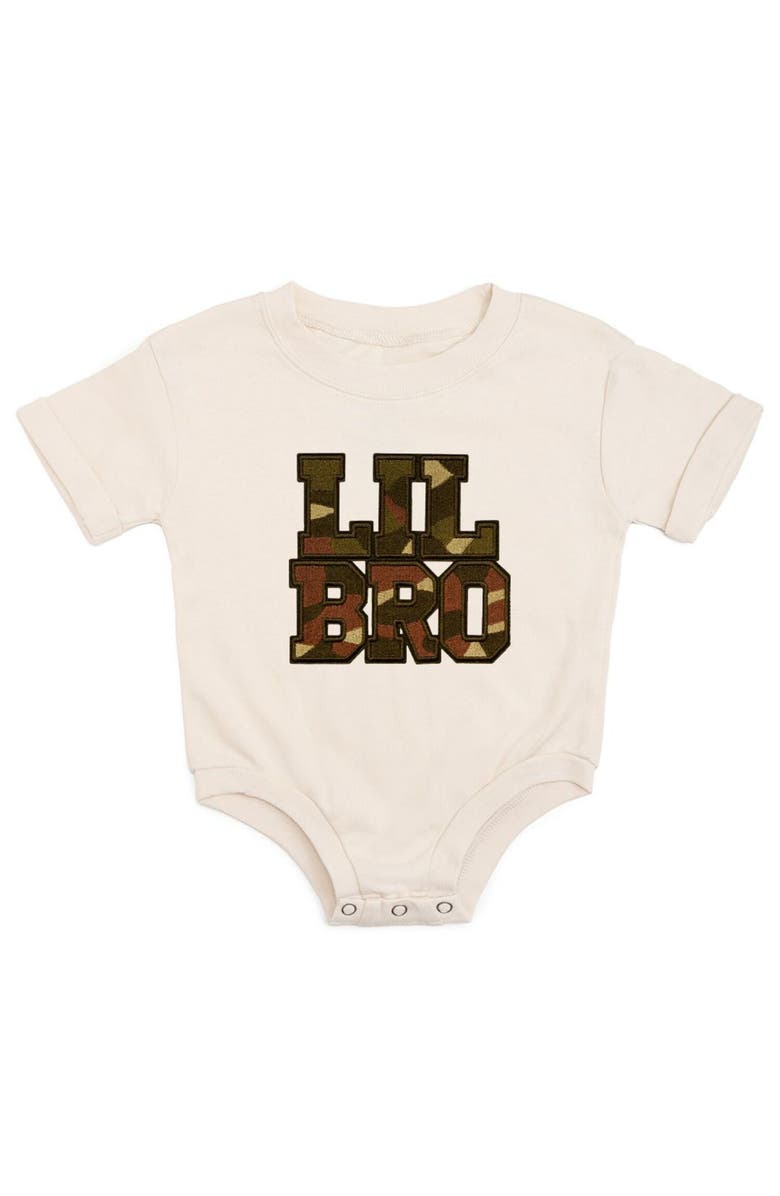 Sweet Wink Lil Bro Camo Patch Short Sleeve Romper, Main, color, Natural