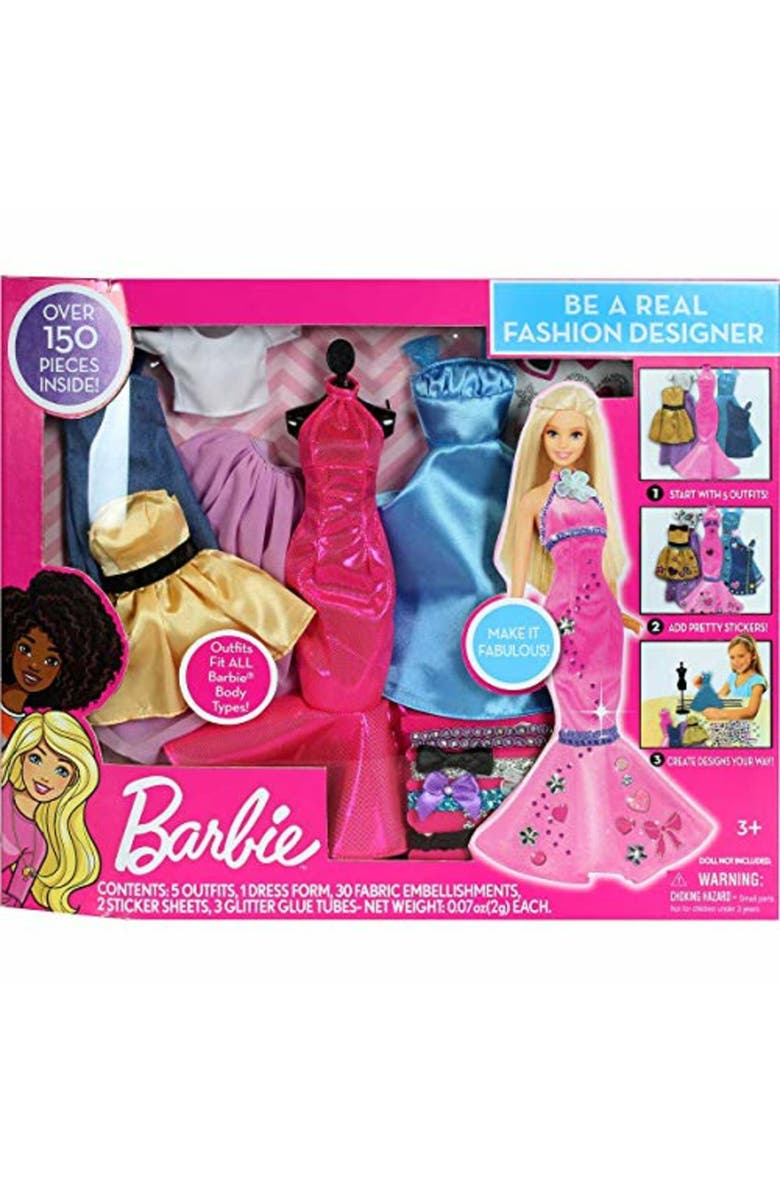 Barbie Be A Real Fashion Designer Design Your Own Barbie Doll Outfits, 5 Outfit Set, Kids Ages 3+, Main, color, Multicolored