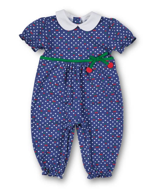 Florence Eiseman Girl's Polka Dot Cherry Printed Knit Longall In Blue