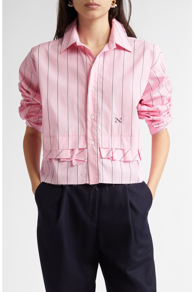Stripe Crop Button-Up Shirt, Main, color, ROSE STRIPE