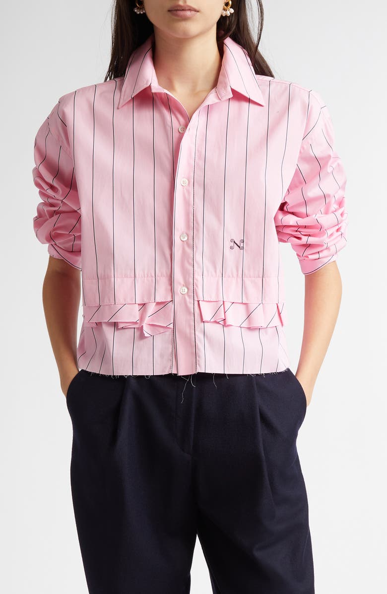 NACKIYÈ Stripe Crop Button-Up Shirt, Main, color, 