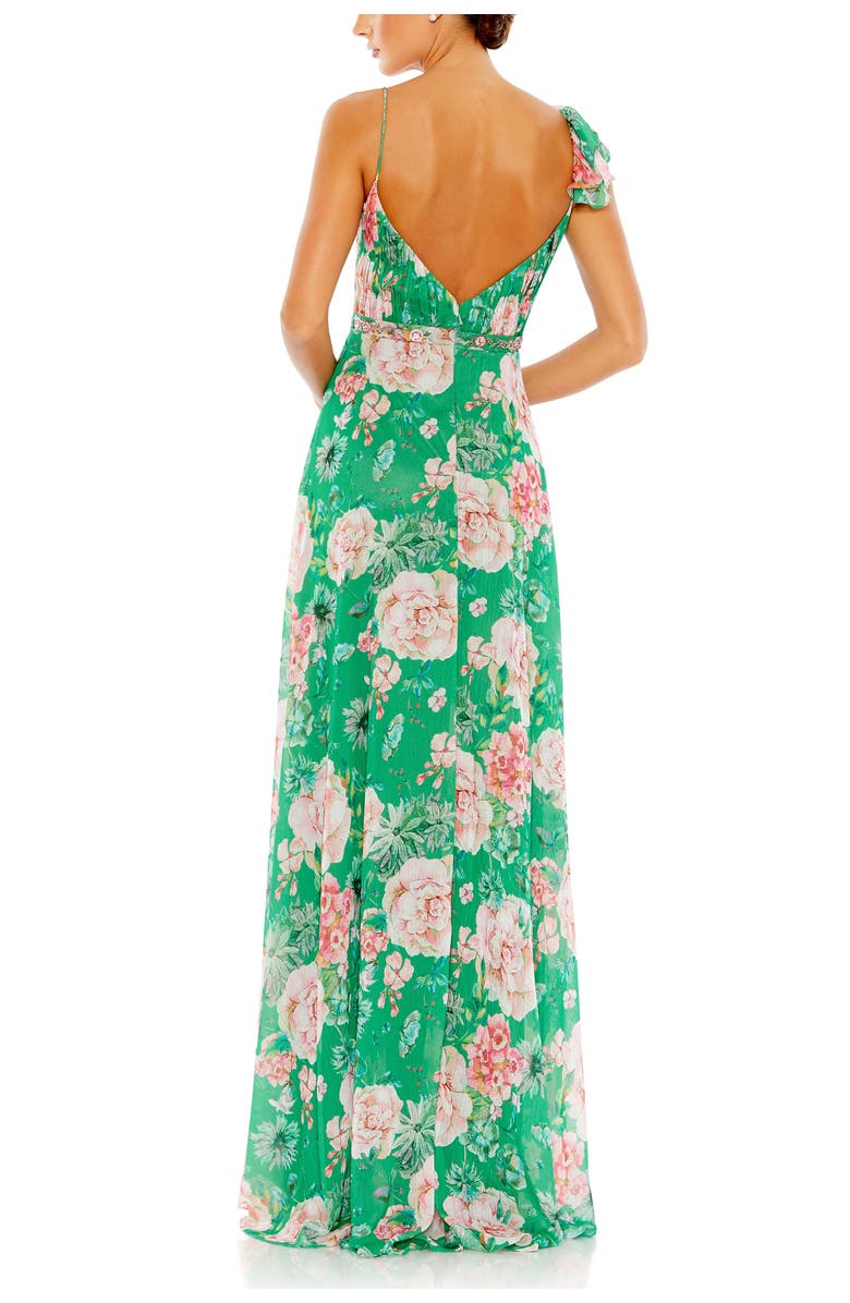 Mac Duggal Floral Print Ruffled Wrap Over A Line Gown, Alternate, color, Green Multi
