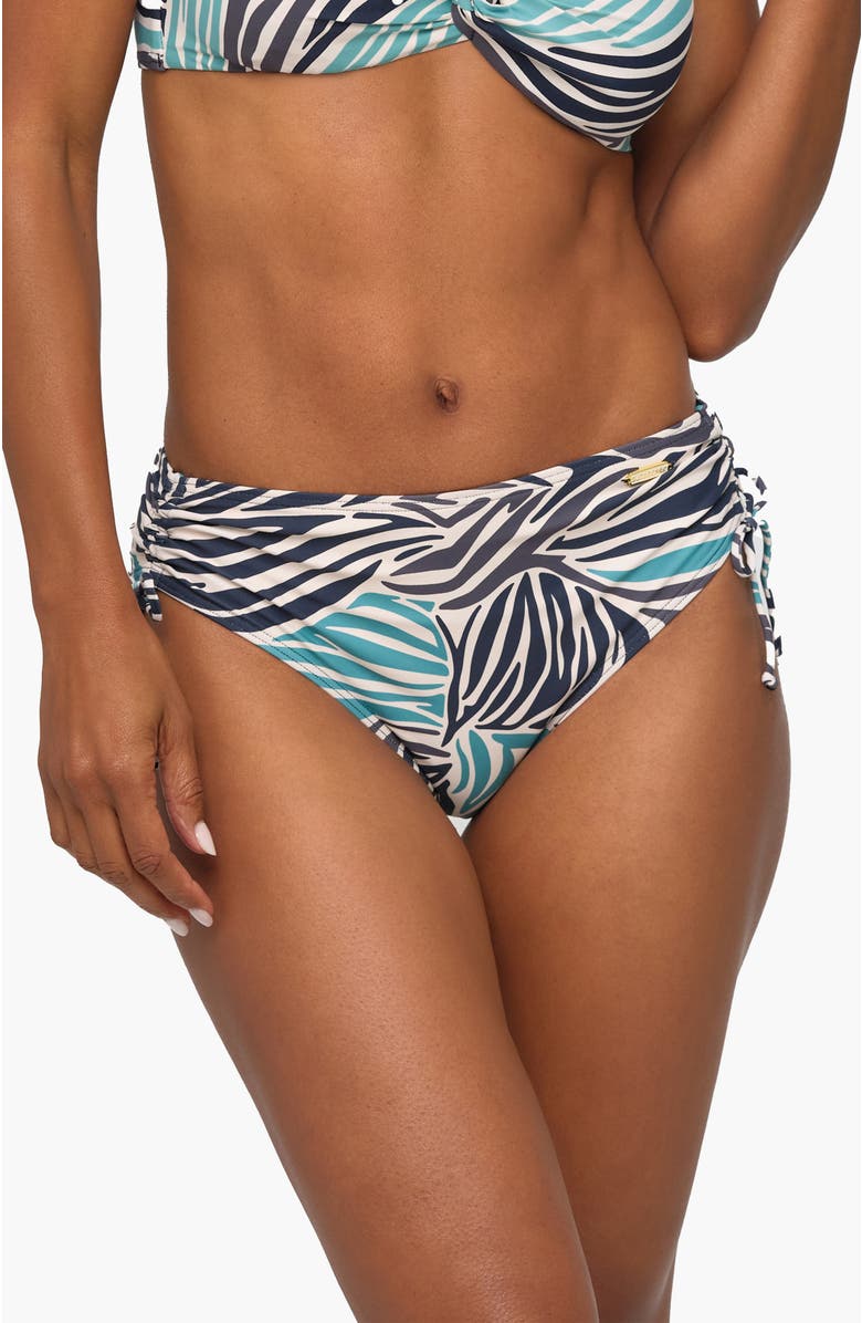 LASCANA Zebra Print Mid Rise Bikini Bottom, Main, color, Turquoise & Black