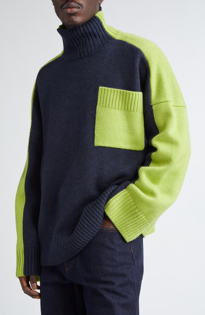 JW Anderson Two-Tone Patch Pocket Wool & Alpaca Blend Sweater, Alternate, color, 