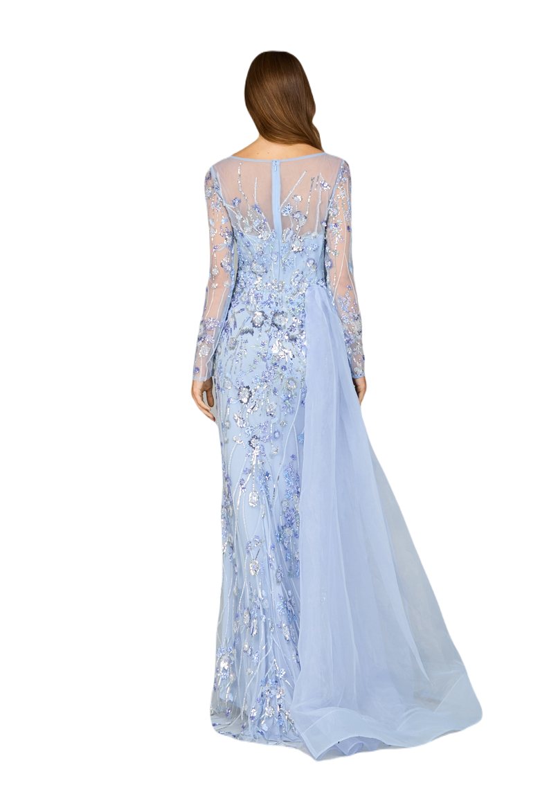 Asymmetrical Overlay Gown with Sleeves, Alternate, color, Periwinkle