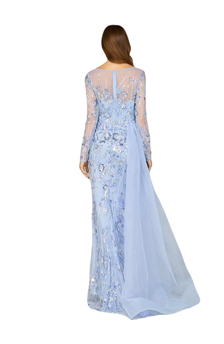 LARA New York Asymmetrical Overlay Gown with Sleeves, Alternate, color, Periwinkle
