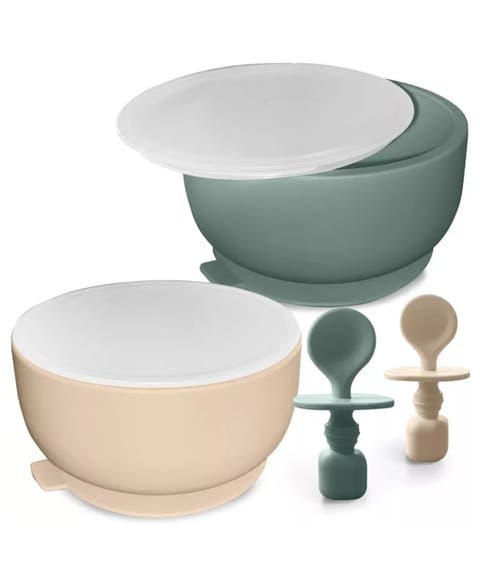 Silicone Baby Feeding Set with Suction Bowls & Spoons, 4-Piece
