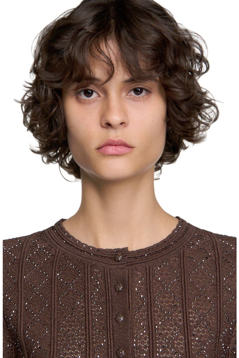 Strass knit cropped cardigan, Alternate, color, Brown
