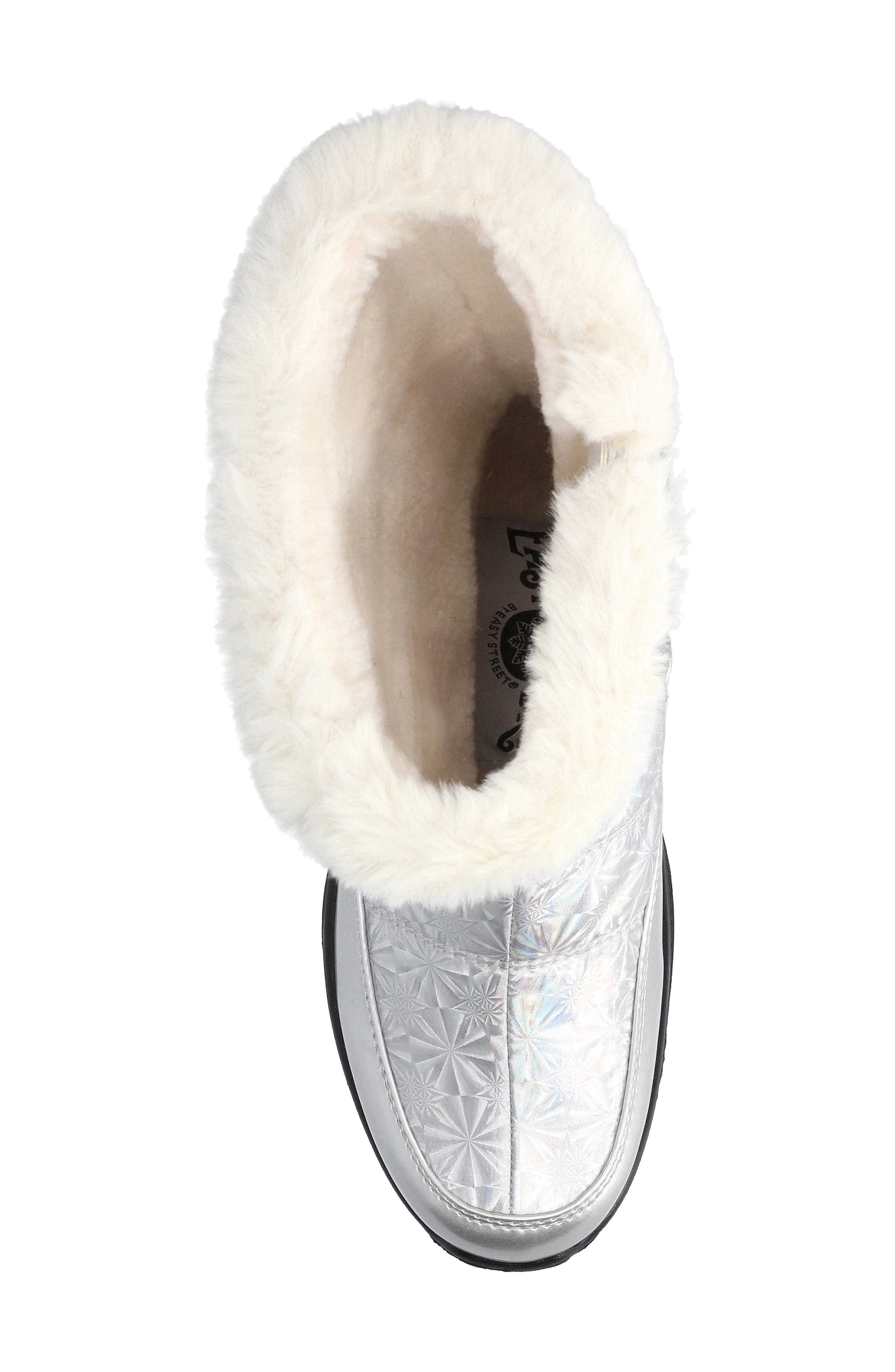 EASY STREET Cuddle Faux Fur Waterproof Boot, Alternate, color, Silver Patent- Nylon-Lined