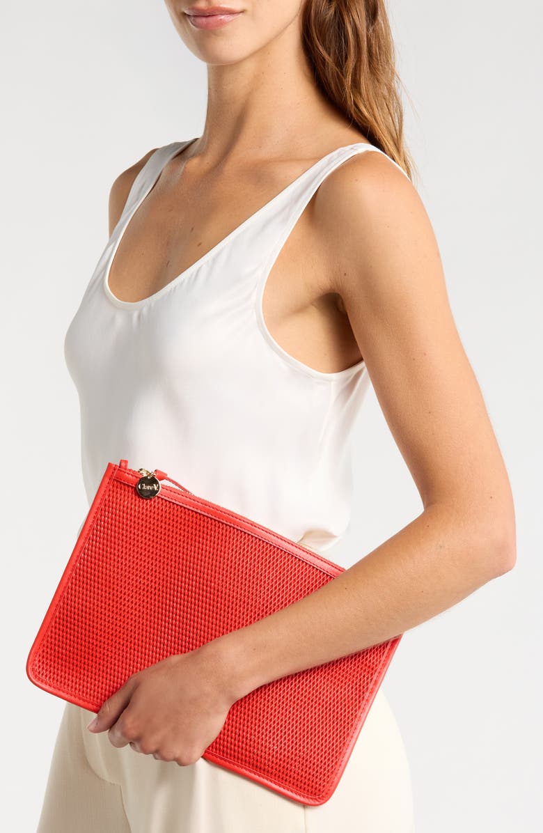 Clare V. Perforated Leather Clutch, Alternate, color, Bright Poppy