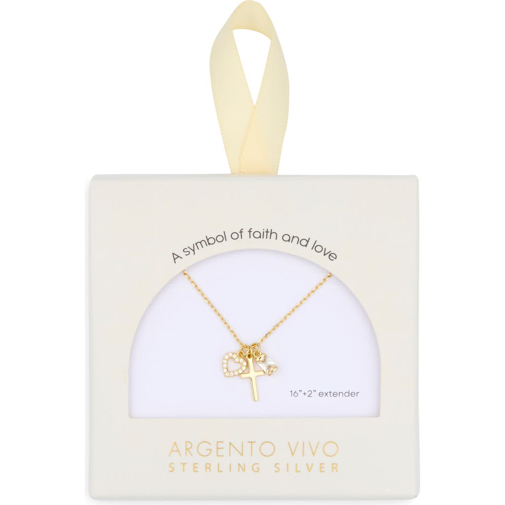 Argento Vivo Sterling Silver Sentimental Cross Pendant Necklace In Gold