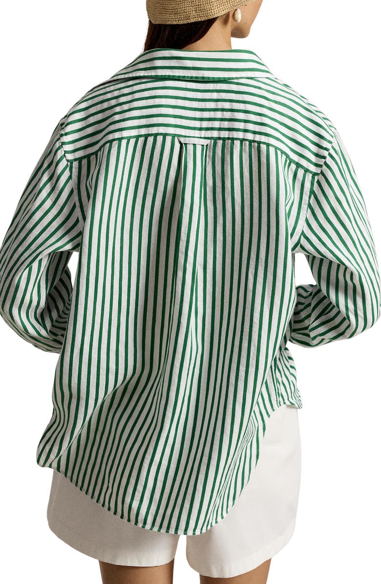 Polo Ralph Lauren Oversize Stripe Linen & Cotton Button-Up Shirt, Alternate, color, White-Green