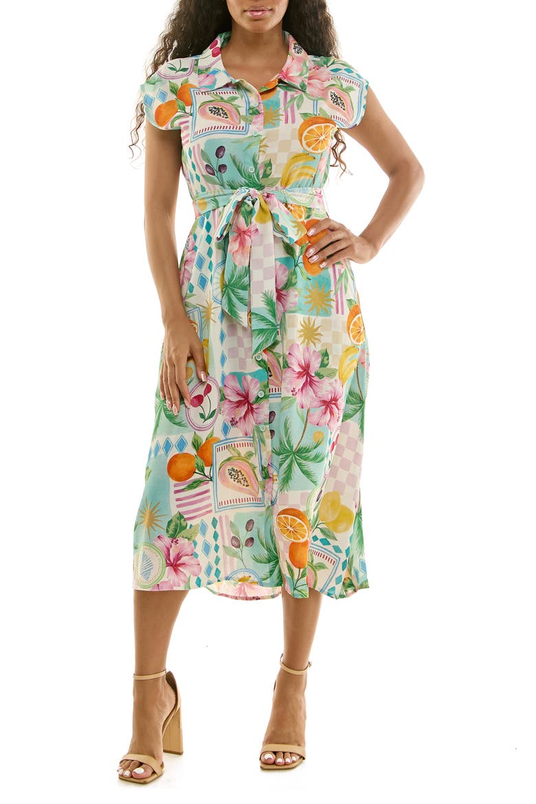 Print Short Sleeve Shirtdress, Main, color, MINT MULTI