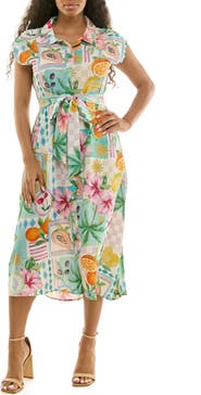 Nina Leonard Print Short Sleeve Shirtdress