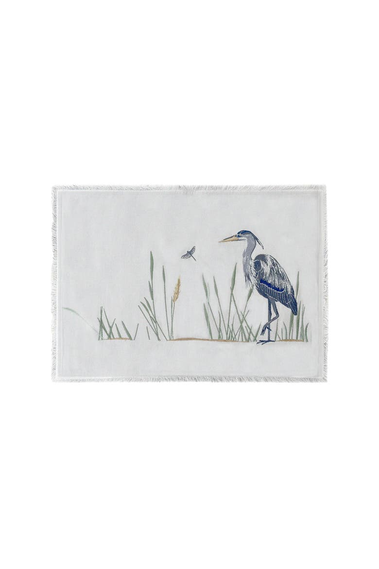 Heron Coastal Table Runner on Grey Panel, Alternate, color, Blue