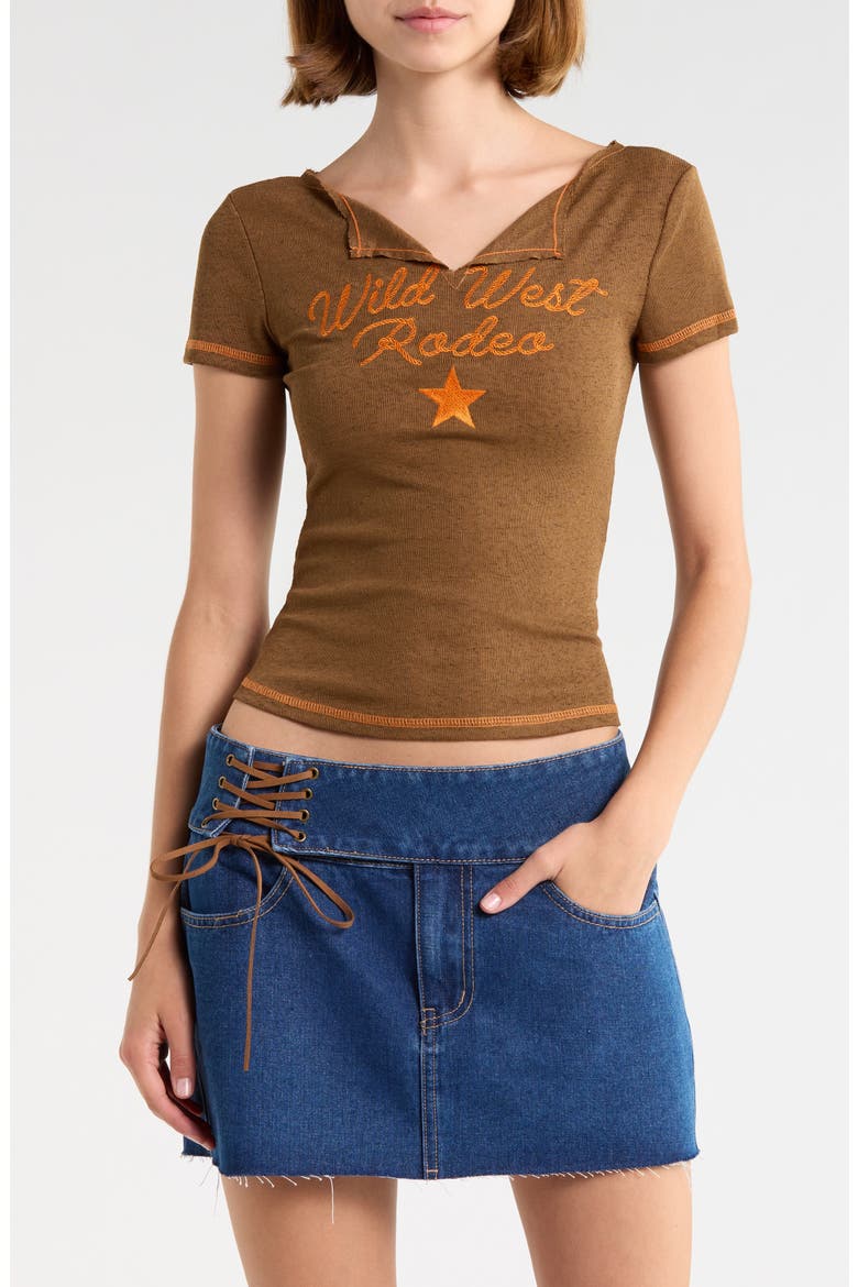 Wild West Rodeo Crop Graphic T-Shirt, Main, color, BROWN