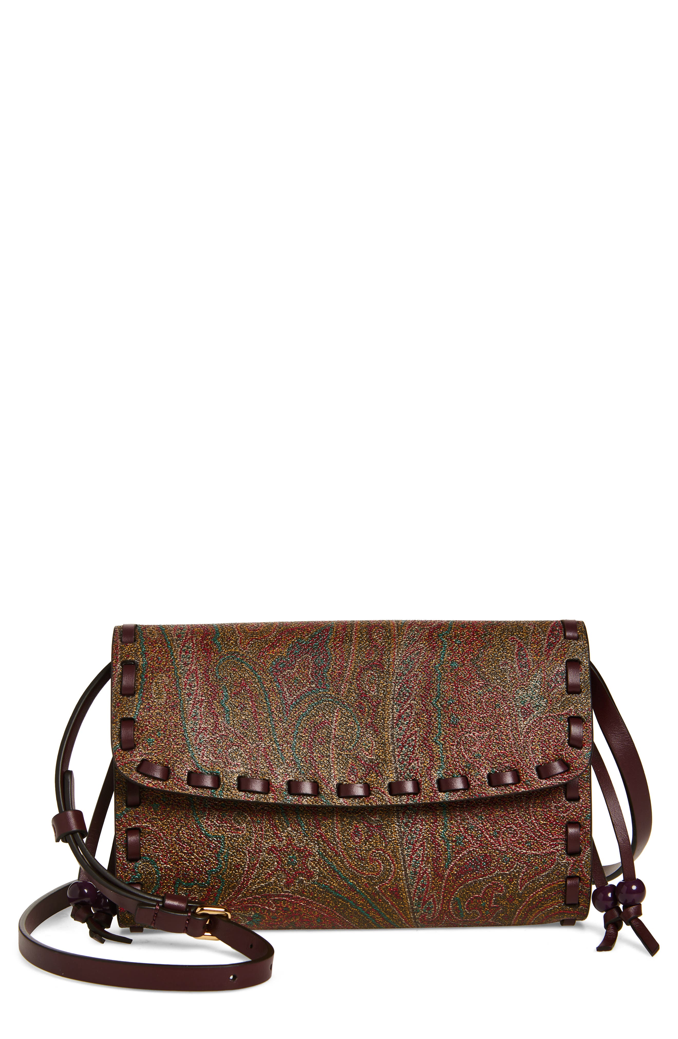 Etro Vulcano Arnica Coated Crossbody Bag, Main, color, Vino