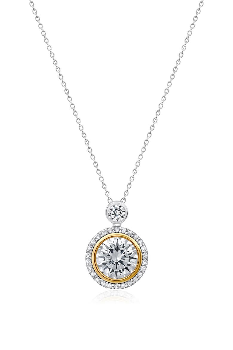 Two-Tone Halo Pendant Necklace, Main, color, PURE PLATINUM/ CLEAR STONE