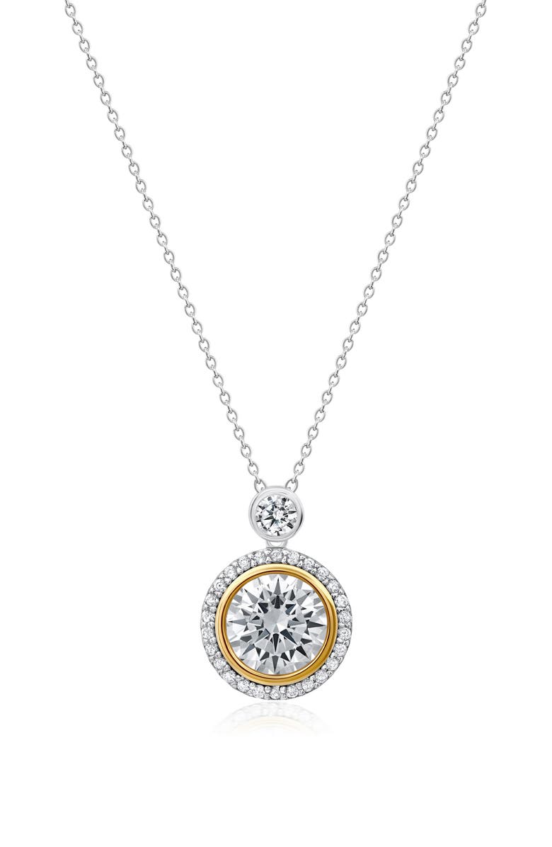 Crislu Two-Tone Halo Pendant Necklace, Main, color, Pure Platinum/ Clear Stone