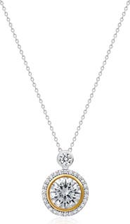 Crislu Two-Tone Halo Pendant Necklace