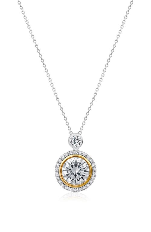 Crislu Two-tone Halo Pendant Necklace In Silver