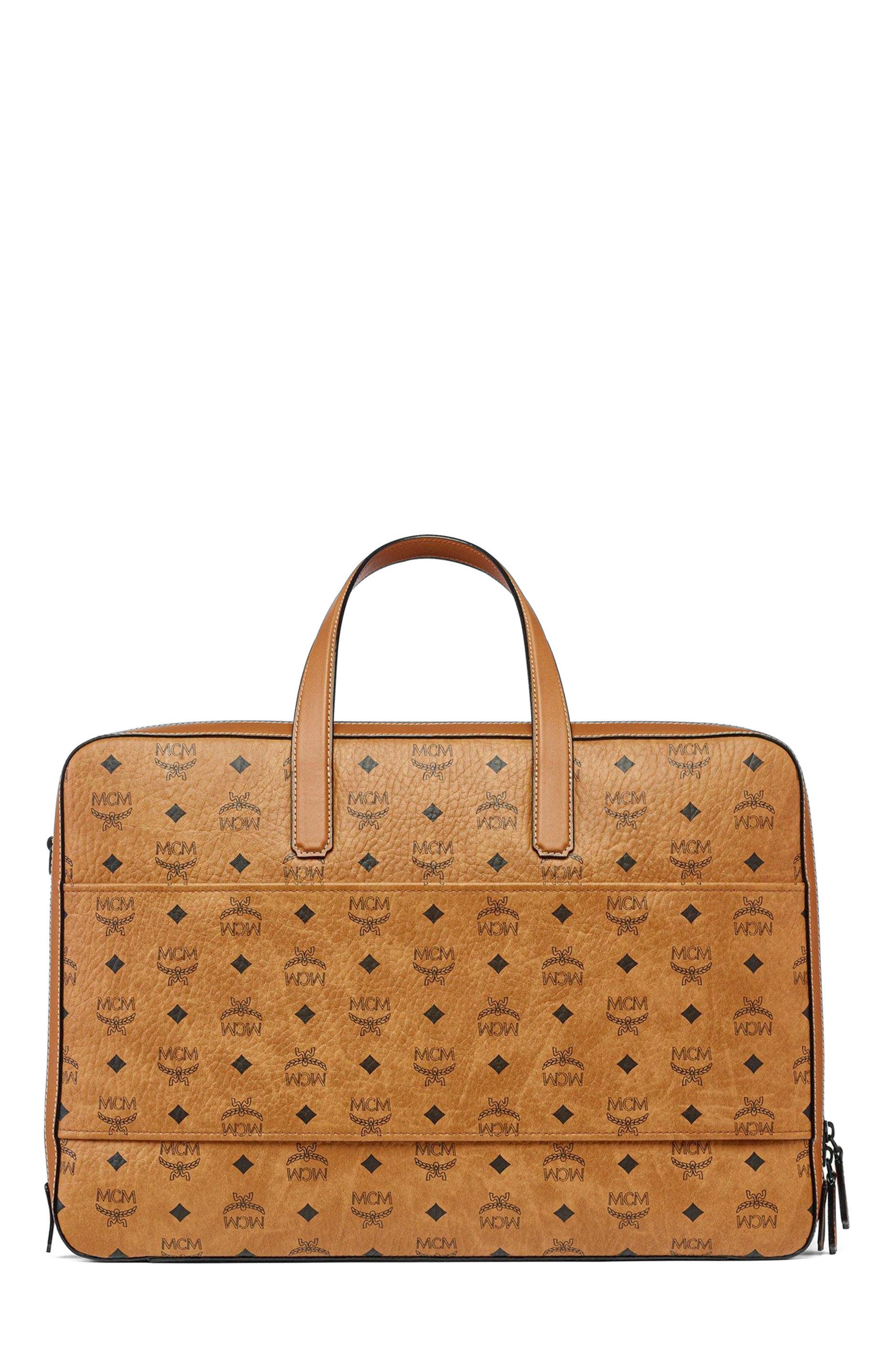 MCM Ottomar Garment Bag in Visetos, Alternate, color, Cognac