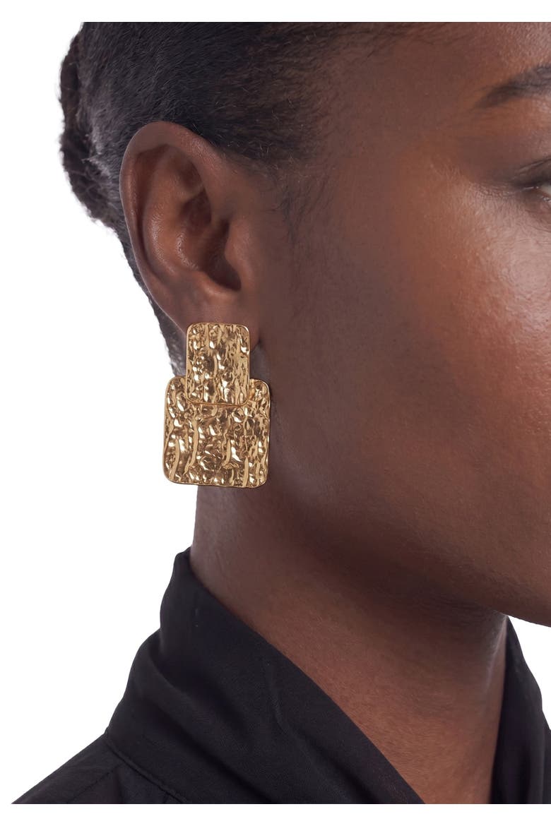 Anika Square Earrings, Alternate, color, Gold