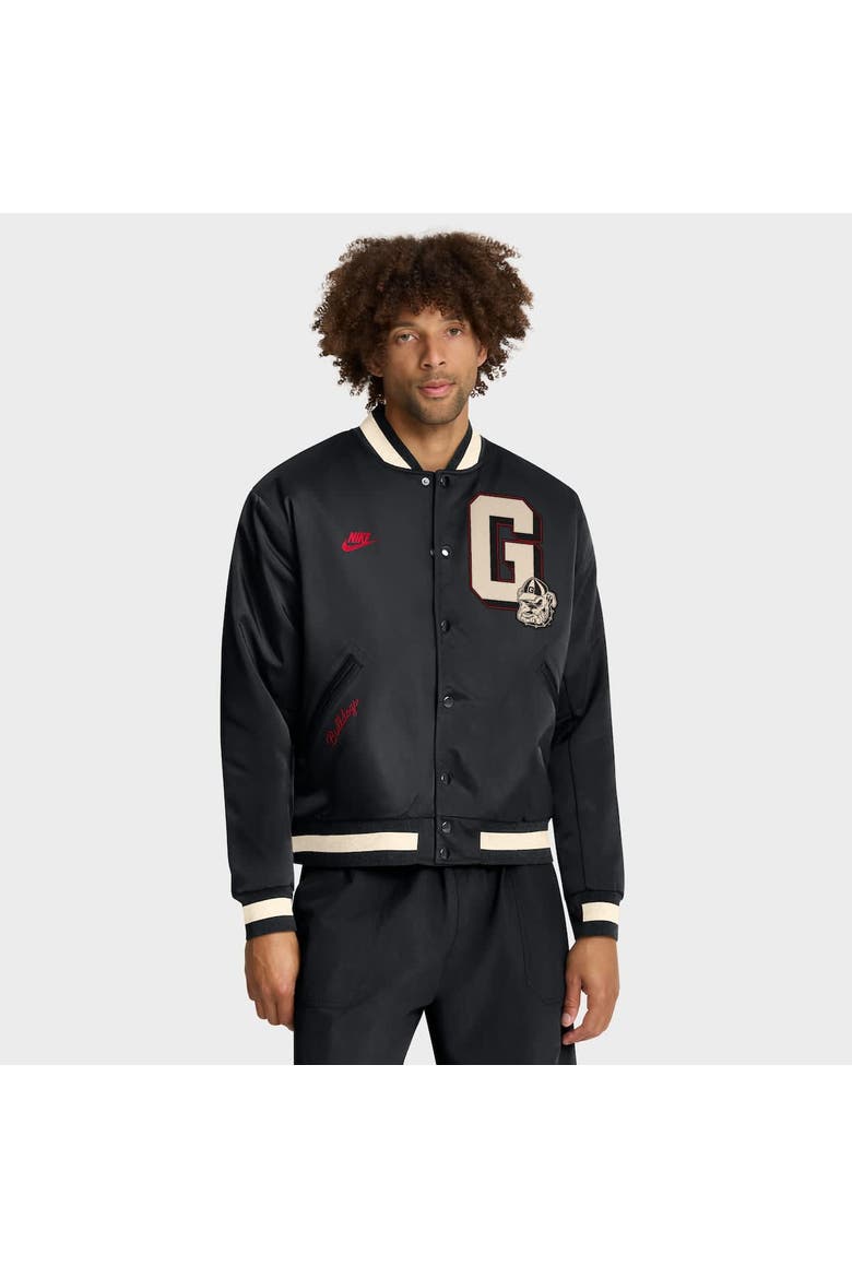 Men's Nike Black Georgia Bulldogs Legacy Full-Snap Bomber Jacket, Alternate, color, Black