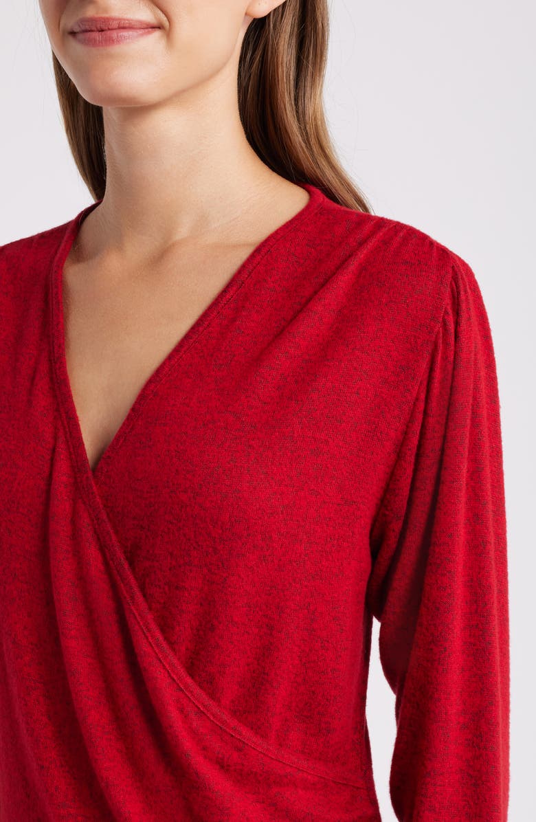 Loveappella Long Sleeve Faux Wrap Top, Alternate, color, Red