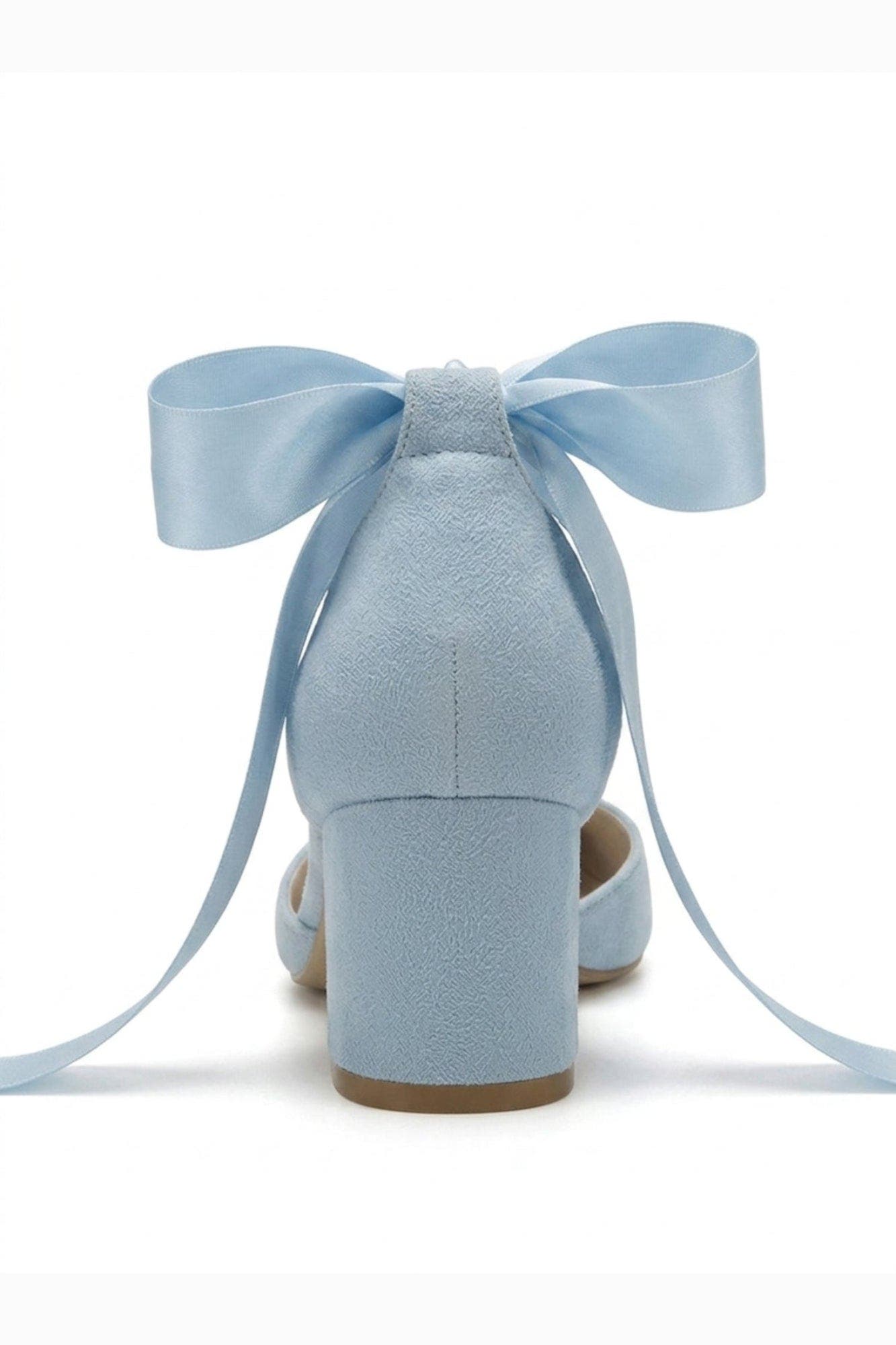 Fiona Low Block Heels with Ribbon, Alternate, color, Powder Blue Suede
